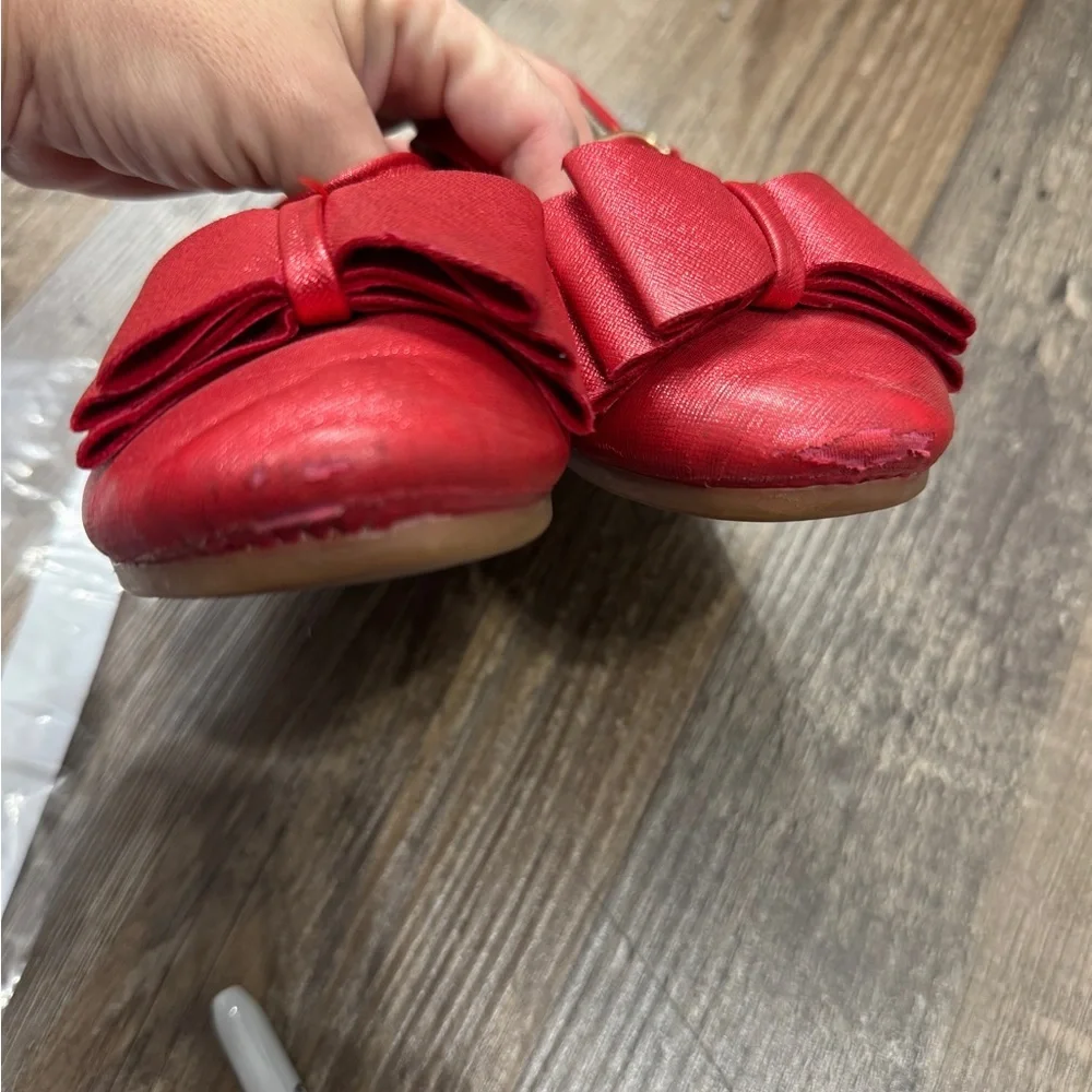 Girls Red Satin Mary Jane Size 32 or 1 Bow Dress Shoes Holiday